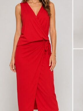 ADAY Red Wrap Skirt and top Two Piece Set Medium Minimalist Travel Capsule